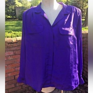 Vintage Long Sleeve Button Front Purple Silky Blouse